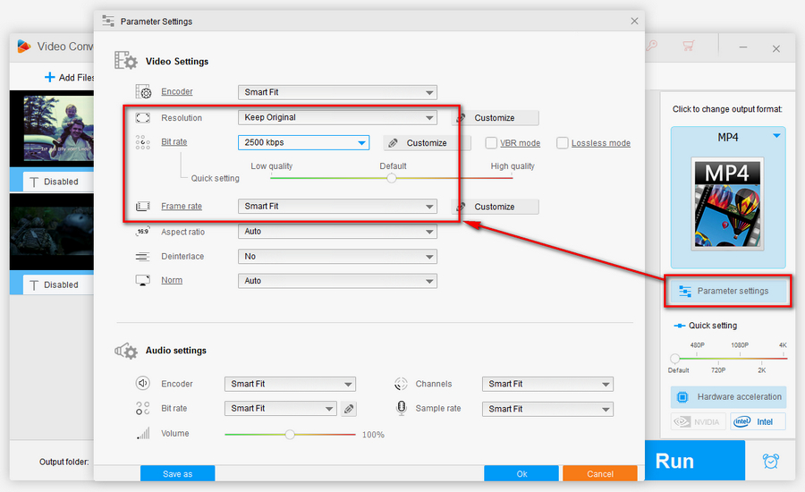 Lower Bit Rate and Downscale Resolution