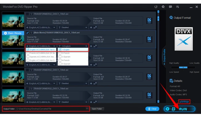 Start DVD to DivX Conversion