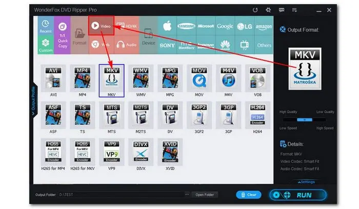 Choose MKV as the Output Format