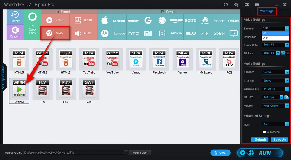 Choose WebM as Output Format