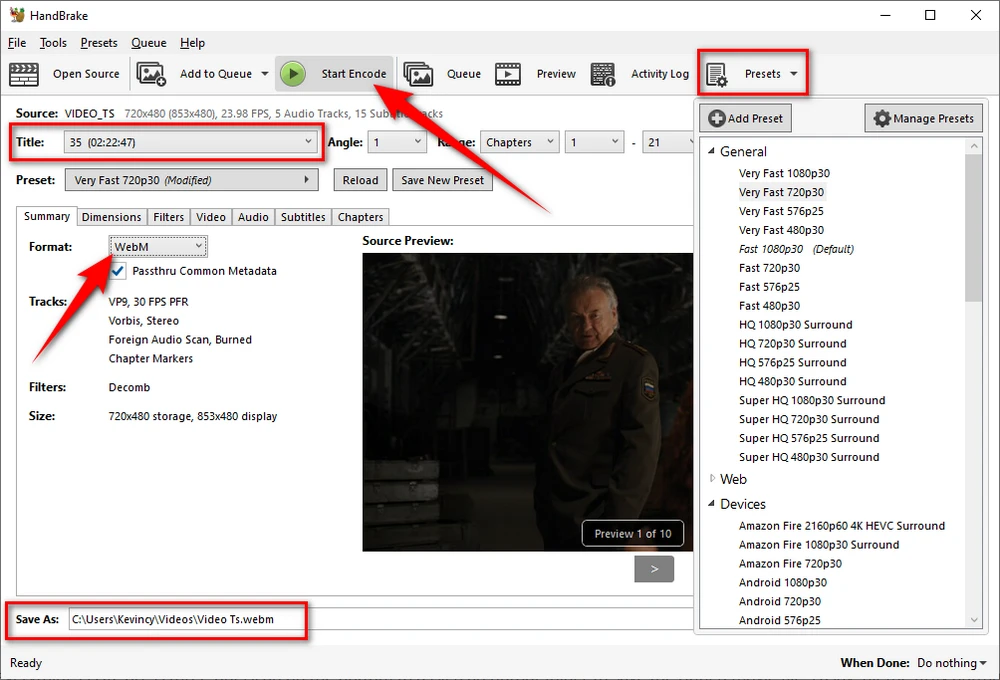 Convert DVD to WebM Using HandBrake