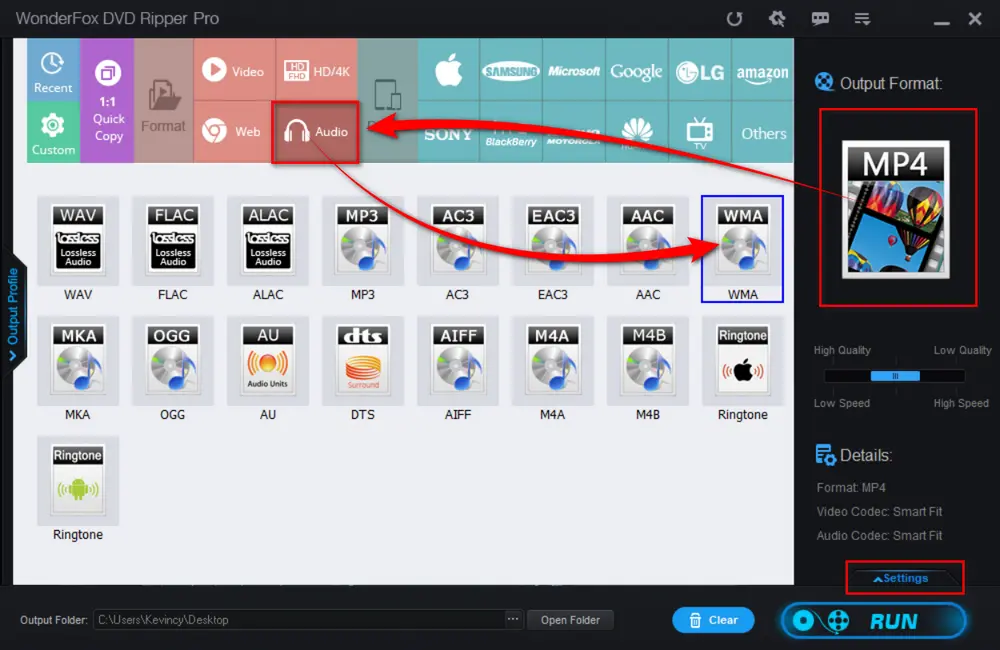 Choose WMA as Output Format