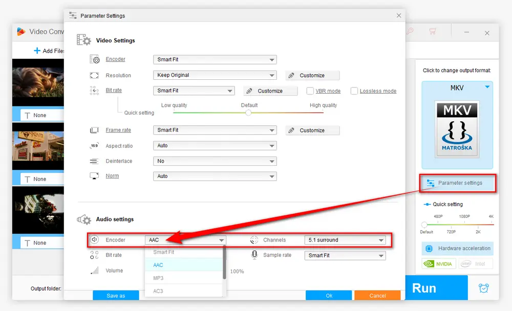 Change Audio Track or Encoder