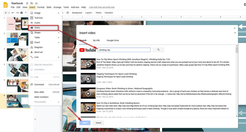 Embed a YouTube Video in Google Slides by Search
