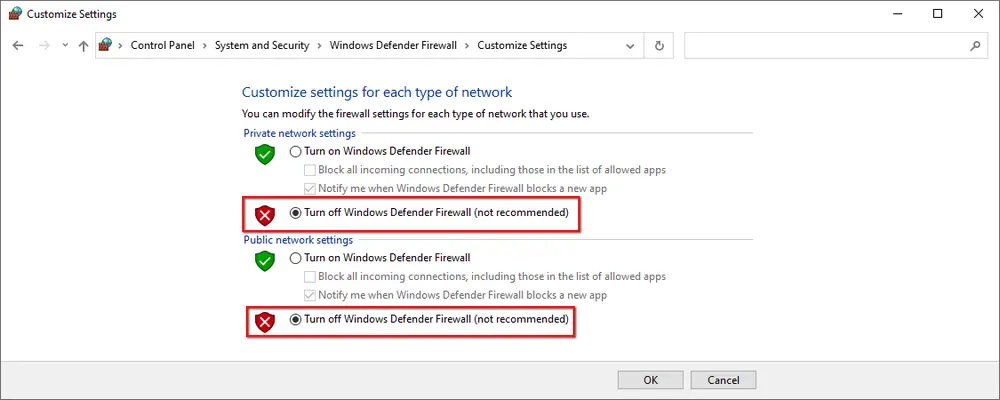 Disable System Firewall
