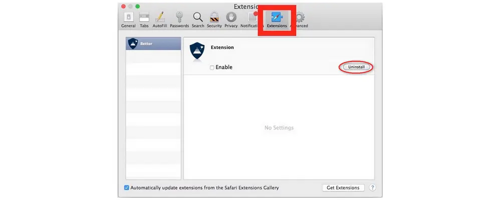 Disable Safari Extensions