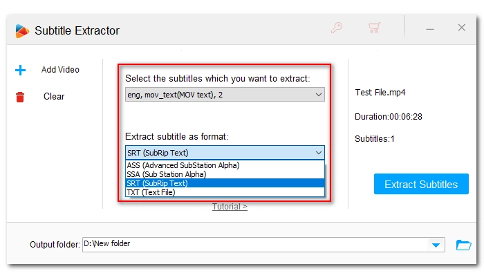 Select Subtitle File and Format
