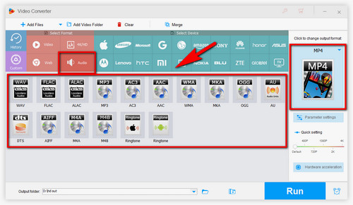 Choose Output Format and pull audio from video