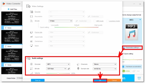 Set advanced audio parameters