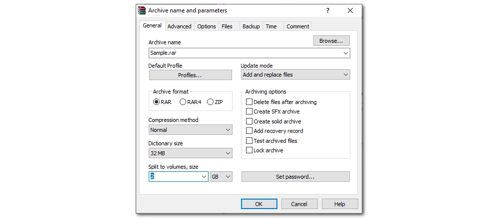 Split File using WinRAR