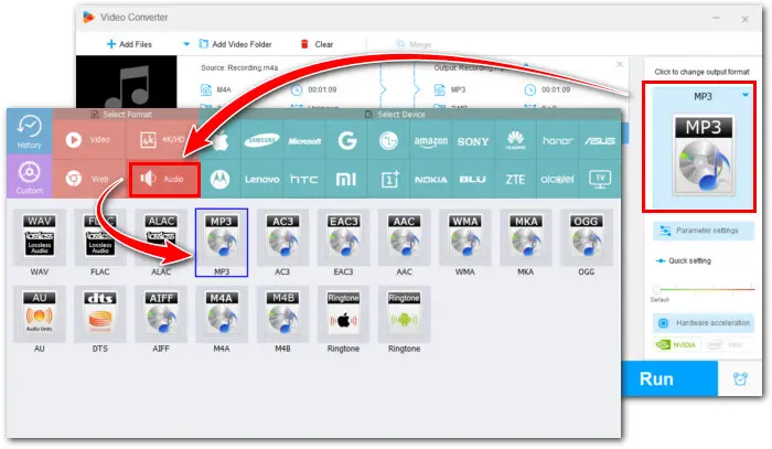 Select MP3 as the Output Format