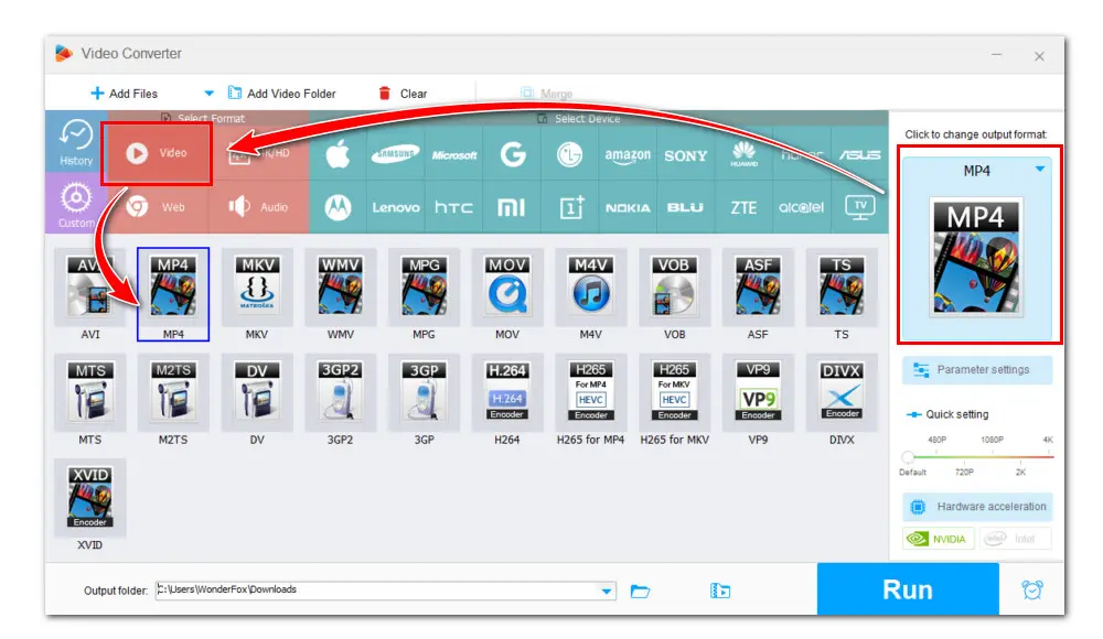 Select MP4 as the Output Format