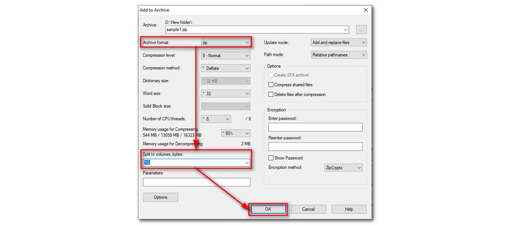 Compress or Split Large Files into Small Chunks