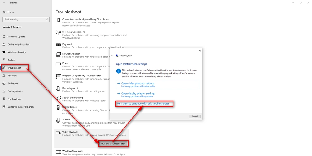 Fix 0xc1010103 – Run Video Playback Troubleshooter