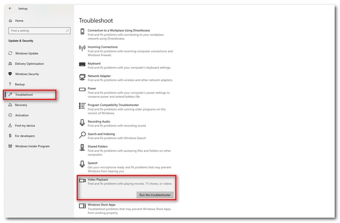 Run Video Playback Troubleshooter
