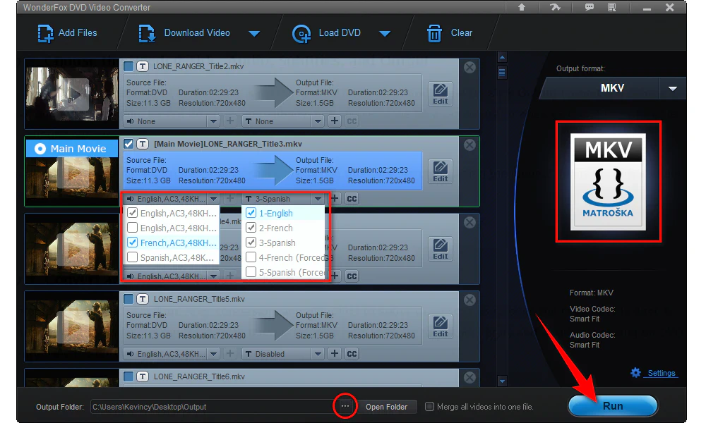 Choose the Needed Title, Audio, Subtitles, and Output