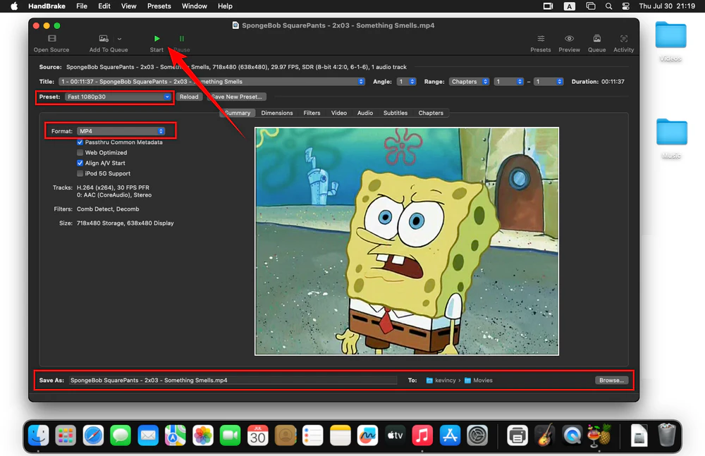 Convert the incompatible video with HandBrake