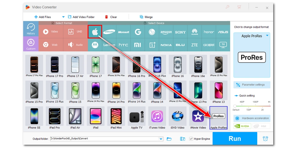 Select Apple ProRes