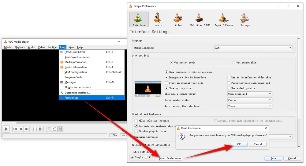 Reset VLC Preferences