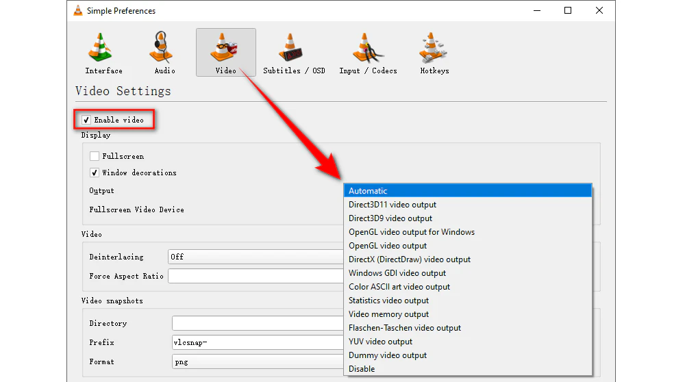Change VLC Video Output Module