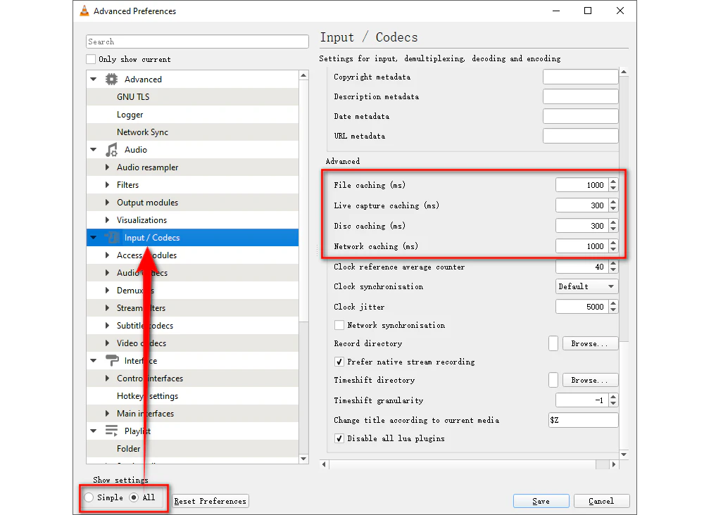 Increase VLC Caching