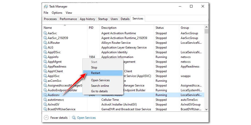 Restart Windows Audio Service