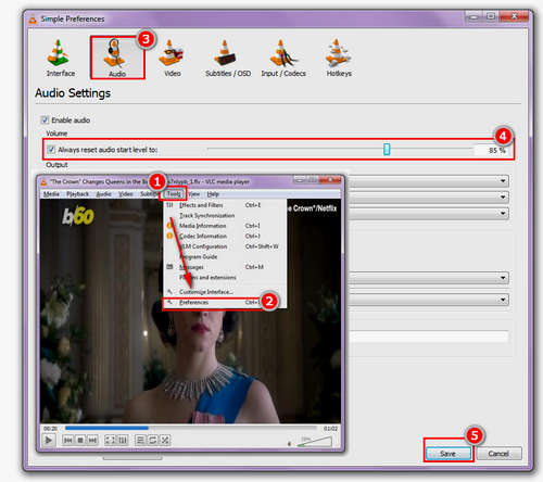 Adjust the playing volume of FLV VLC