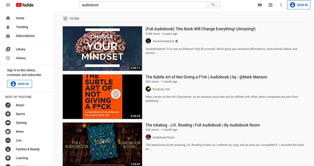 YouTube Full Length Audio Books Free
