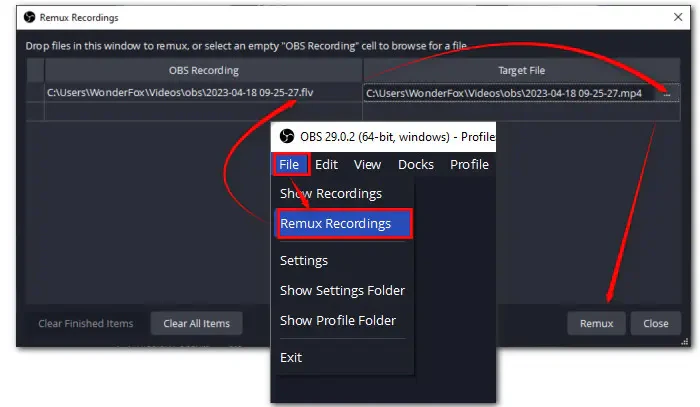 OBS Remux FLV to MP4