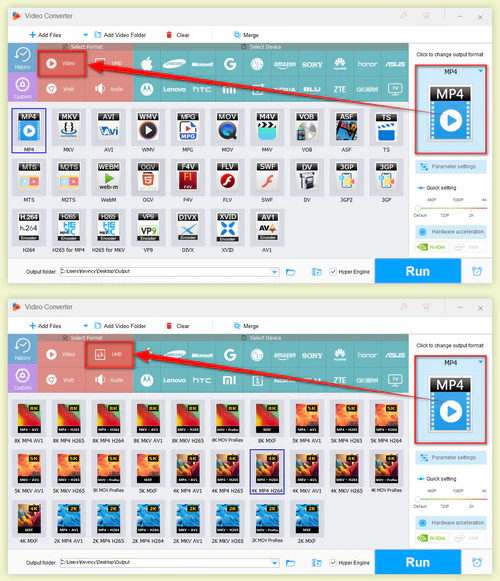 Choose an Output Format or UHD Preset