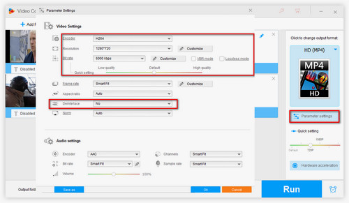 Advanced settings for HD conversion