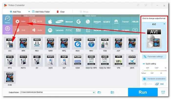 Select AVI as the Output Format