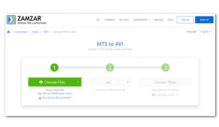 Free Convert MTS to AVI with Zamzar