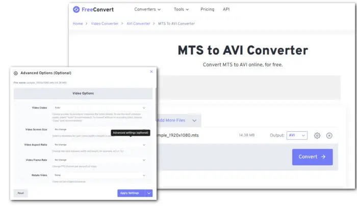 Online Free Convert MTS to AVI