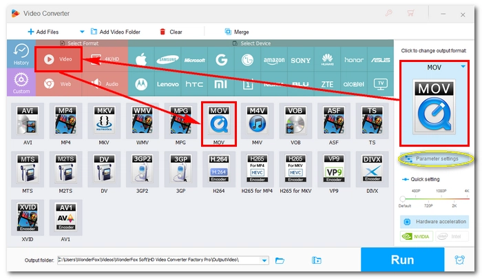 Choose MOV Format