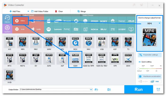 Choose H.264 MP4 Format