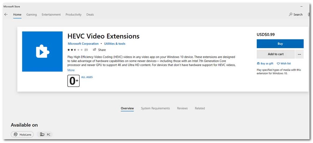 Install HEVC Video Extension
