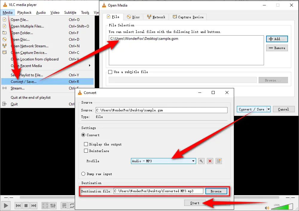 Convert GSM Files with VLC