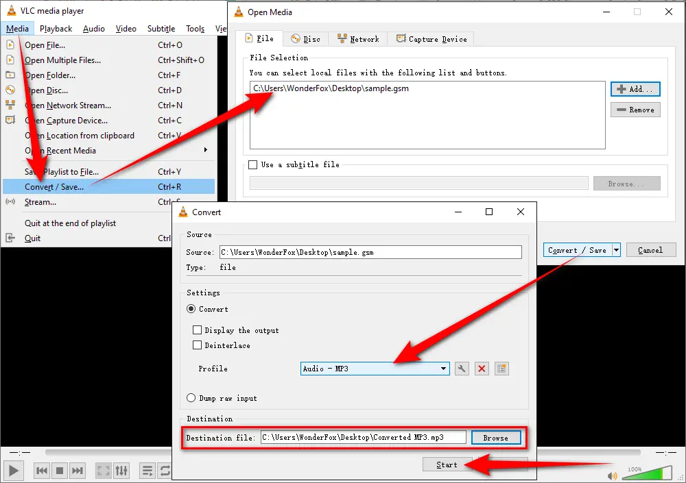 VLC Convert GSM Files to MP3