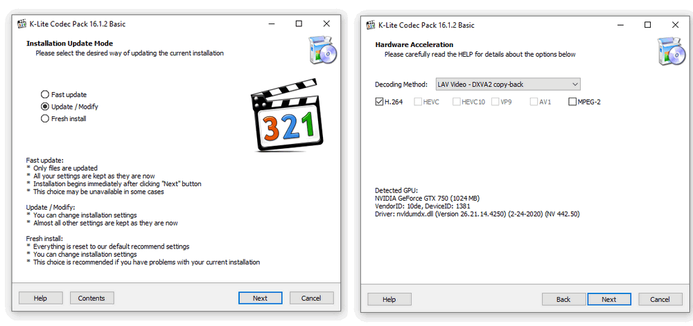 Windows Media Player con el códec dice h 264