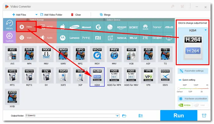 Pick H264 as Output Format