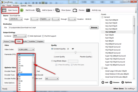 Modify Constant Framerate in HandBrake