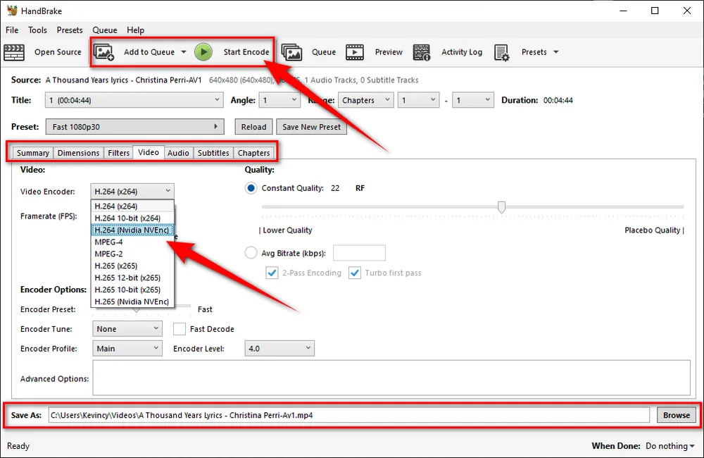 HandBrake Convert AV1 to H.264