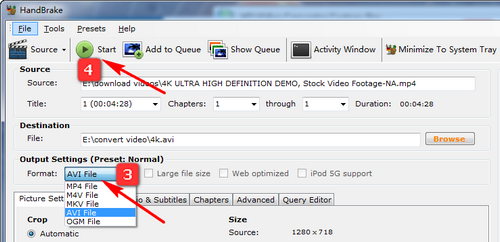 Choose AVI as Output Format and Convert HandBrake MP4 to AVI