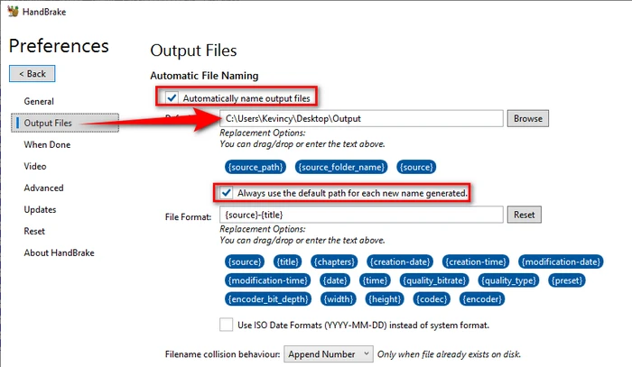 Specify the Default Output Path