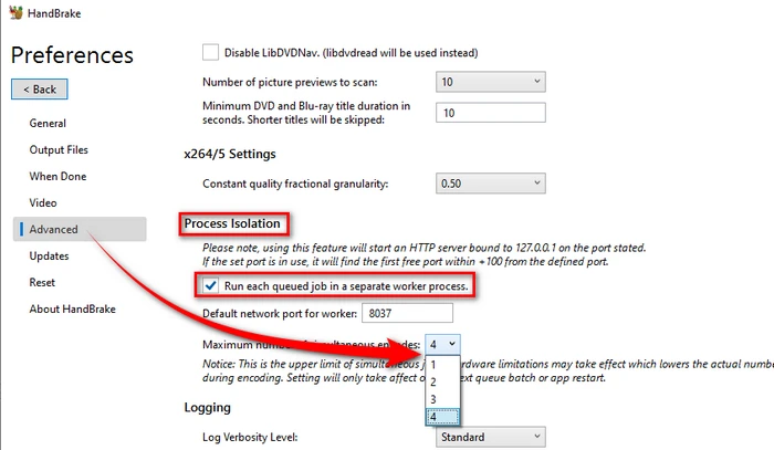 Enable Process Isolation in HandBrake