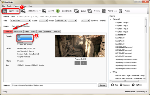 Import videos and choose output format
