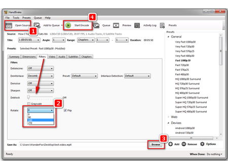 Four Steps for on Handbrake How to Rotate Video