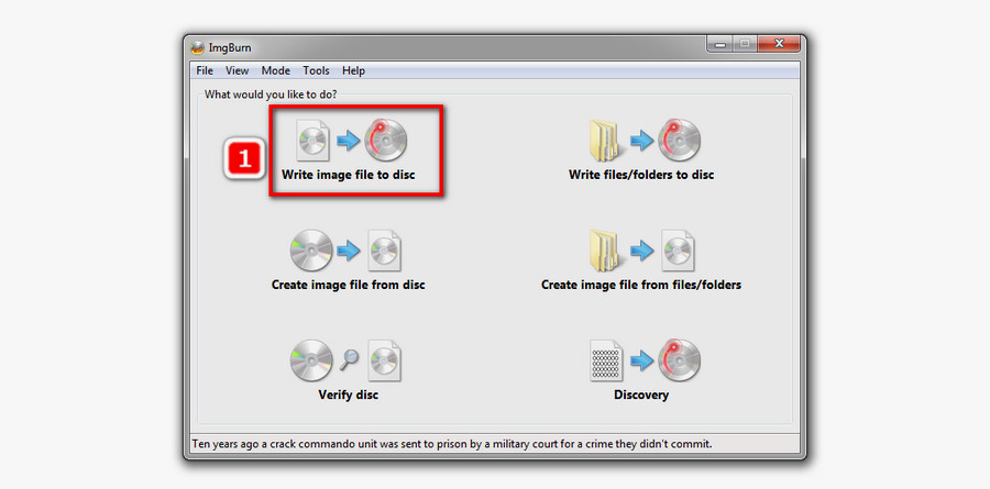 Write image file to disc