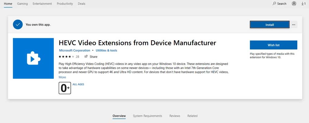 HEVC Video Extensions Windows 11 Free Download